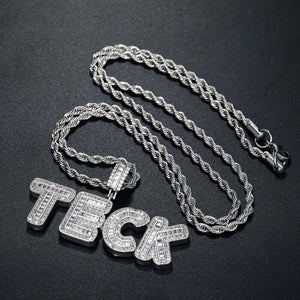 Baguette Letters Custom Name Necklace For Men With Rope Chain and Silver Color