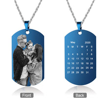 Load image into Gallery viewer, Blue Color Stainless Steel Personalized Calendar Necklace