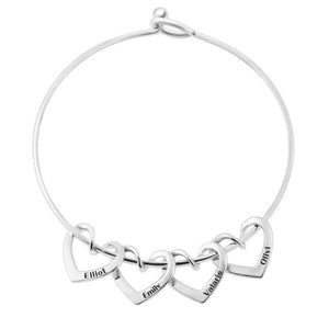 Bracelet With Custom Heart Shape Kid's Name Pendants With Silver Color