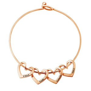 Bracelet With Custom Heart Shape Kid's Name Pendants With Rose Gold Color