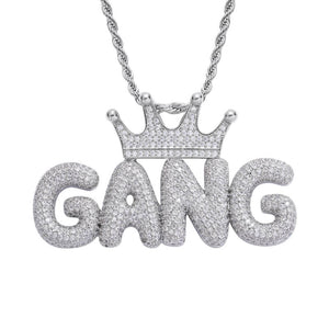 Bubble Letter Chain With Crown Name Necklace For Men silver color