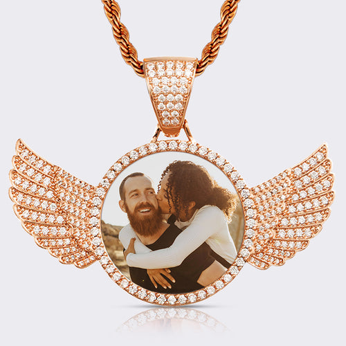 Custom Picture Pendant Necklace With Angels Wings