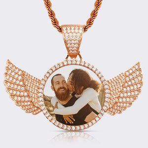 Custom 3D Photo Pendant Necklace With Angels Wings