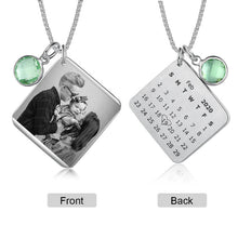 Load image into Gallery viewer, Calendar Date With Photo Engraved Memory Pendant Necklace