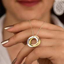 Load image into Gallery viewer, Close-up of laser engraved name on Russian circle necklace ring