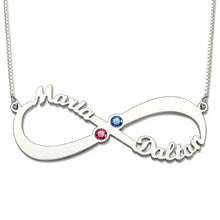 Load image into Gallery viewer, Couple&#39;s 2 Names &amp; Birthstones Infinity Love Necklace