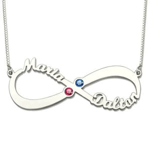 Couple's 2 Names & Birthstones Infinity Love Necklace