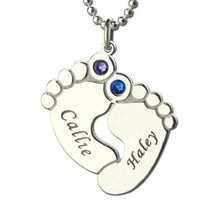 Load image into Gallery viewer, Custom Baby Feet Necklace with Birthstones| Cute Birthstone Baby Feet Name Necklace