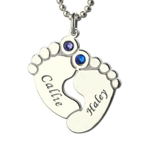 Custom Baby Feet Necklace with Birthstones| Cute Birthstone Baby Feet Name Necklace