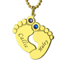Load image into Gallery viewer, Custom Baby Feet Necklace with Birthstones| Cute Birthstone Baby Feet Name Necklace