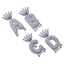 Load image into Gallery viewer, Custom Drip Initial Letter Pendant Necklace With Crown silver color
