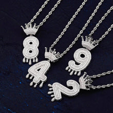 Load image into Gallery viewer, Custom Drip Initial Numbers Pendant Necklace With Crown silver color