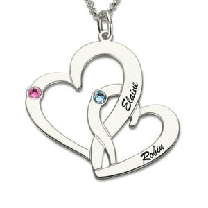 Custom Engraved Heart Necklace With Birthstones For Couples
