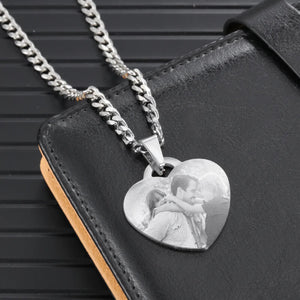 Custom Engraved Heart Necklace With Picture Inside for Women