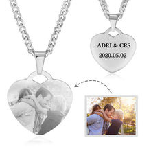Load image into Gallery viewer, Custom Engraved Heart Necklace With Picture Inside for Women