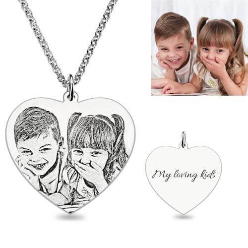 Custom Heart Necklace With Picture Engraved