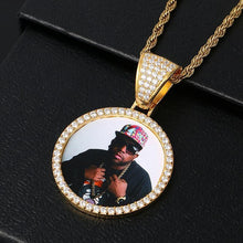 Load image into Gallery viewer, Picture pendant for men on a dark background, iced-out CZ frame and CZ bail