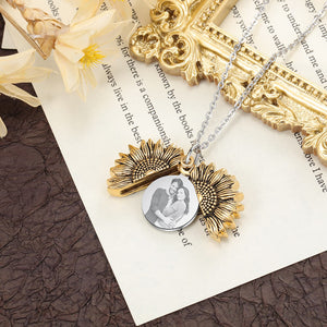Custom Sunflower Photo Locket Necklace For Women