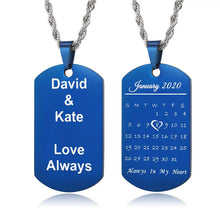 Load image into Gallery viewer, Custom Text With Personalized Calendar Pendant Necklace