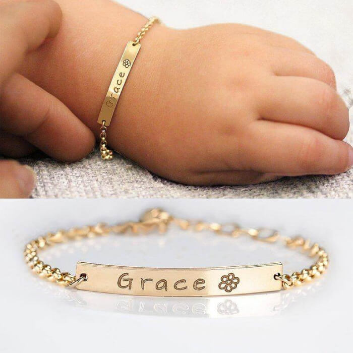Custom Baby Name Bracelet - Adjustable Baby ID Bracelets Gifs for Girl and Boy, Gold / 1-2Year 5 - 5.5inch