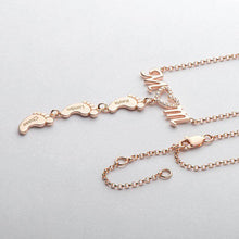 Load image into Gallery viewer, Custom baby feet necklace in gift box packaging