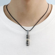 Load image into Gallery viewer, Custom engraved name bead necklace for men worn with a shirt collar