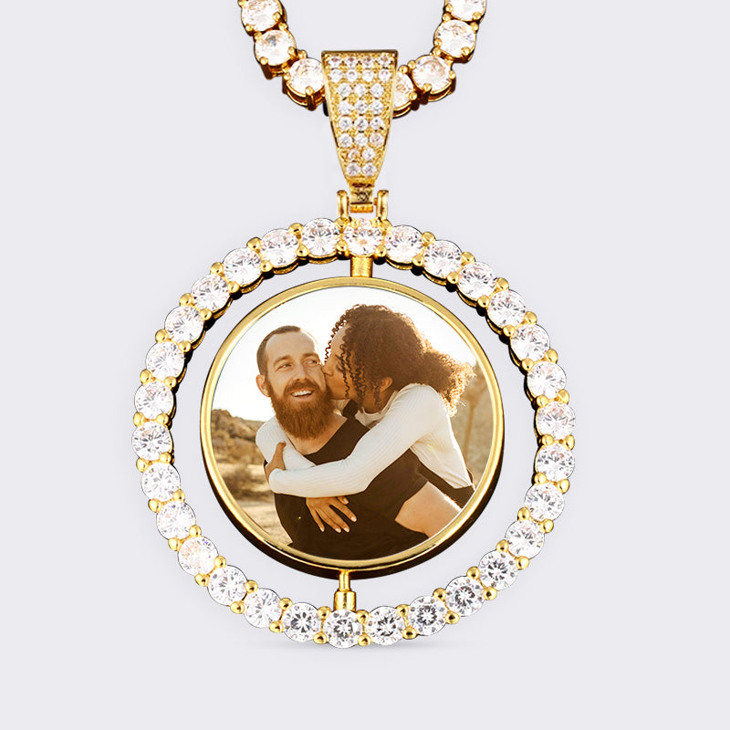 Custom Photo Rotating Double-Sided Medallions Pendant Necklace