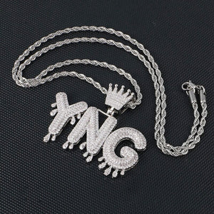 Dripping Letters Iced Out Name Pendant With Crown rope chain