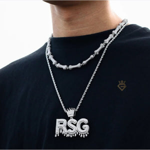 Dripping Letters Iced Out Name Pendant With Crown silver rope chain