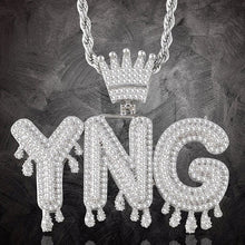 Load image into Gallery viewer, Dripping Letters Iced Out Name Pendant With Crown silver color