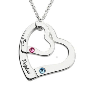 Engravable Double Heart Necklace with Birthstones