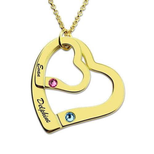 Engravable Double Heart Necklace with Birthstones