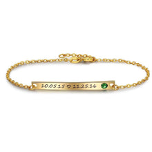 Load image into Gallery viewer, Engraved Bar Bracelet with Personalized Birthstone Gold Color