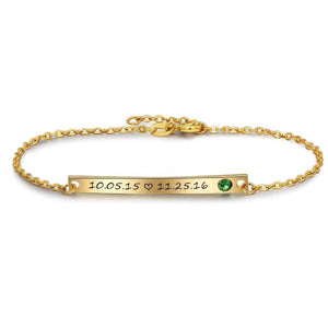 Engraved Bar Bracelet with Personalized Birthstone Gold Color
