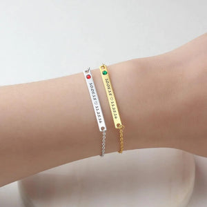Engraved Bar Bracelet with Personalized Birthstone