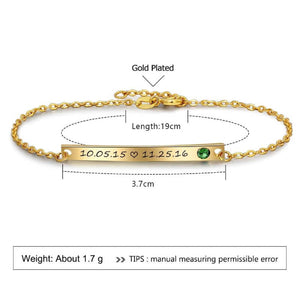 Engraved Bar Bracelet with Personalized Birthstone Gold