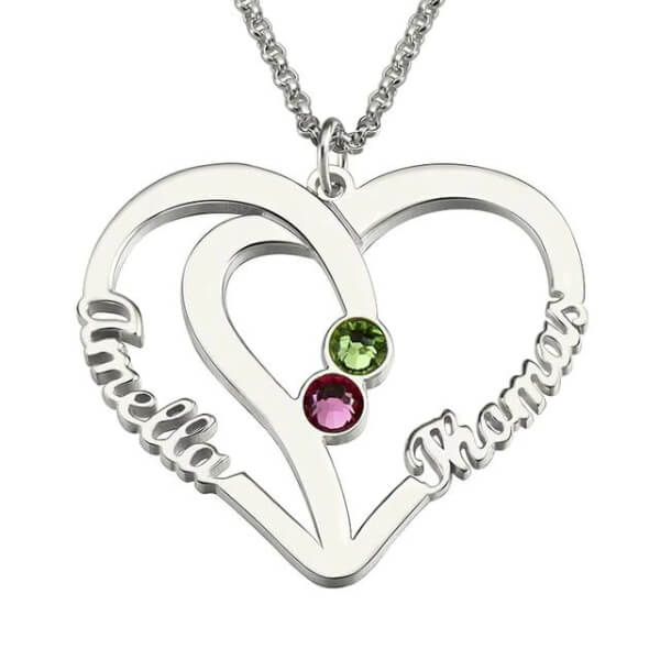 Engraved Couples Name Necklace With Birthstones