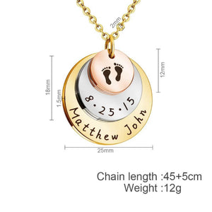 Engraved Newborn Footprints Necklace With Name And Date