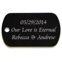 Load image into Gallery viewer, Engraved back of photo keychain with anniversary date and couple's names