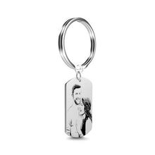 Load image into Gallery viewer, Engraved picture keychain with split key ring, front view