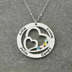 Family Name Necklace With Birthstone Heart Engraved