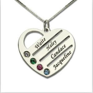 Fashionable Birthstone Heart Necklace with Engraved Names