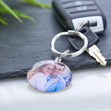 Load image into Gallery viewer, Full color round photo keychain on a set of car keys