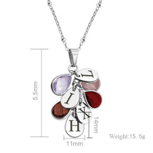 Load image into Gallery viewer, Full view of personalized initial birthstone necklace for mom with chain
