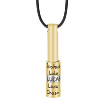 Load image into Gallery viewer, Gold personalized name beads necklace for men engraved with five family names