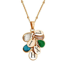 Load image into Gallery viewer, Gold plated initial and birthstone cluster necklace for mom with engraved letter charms