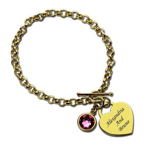 Heart Charm Bracelet with Birthstone & Name With Gold Color