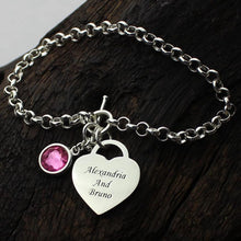 Load image into Gallery viewer, Heart Charm Bracelet with Birthstone &amp; Name Silver