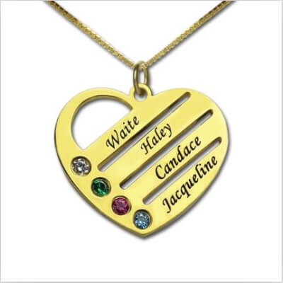 Heart Necklaces with Birthstone and names for Family