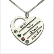 Load image into Gallery viewer, Heart Necklaces with Birthstone and names for Family